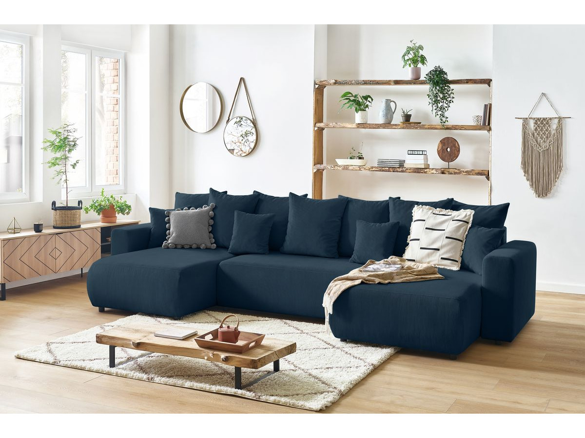 Bobochic Envy Wohnlandschaft mit Pouf Cordsamt Dunkelblau