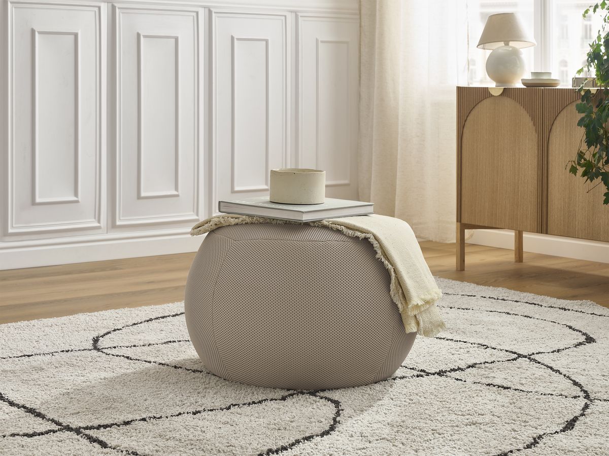 Bobochic Hayden Pouf, rund Mesh-Stoff Taupe, 60 cm
