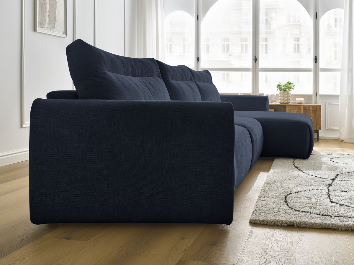 Bobochic Aden Ecksofa 386 × 152 cm Stoff Dunkelblau Ecke rechts