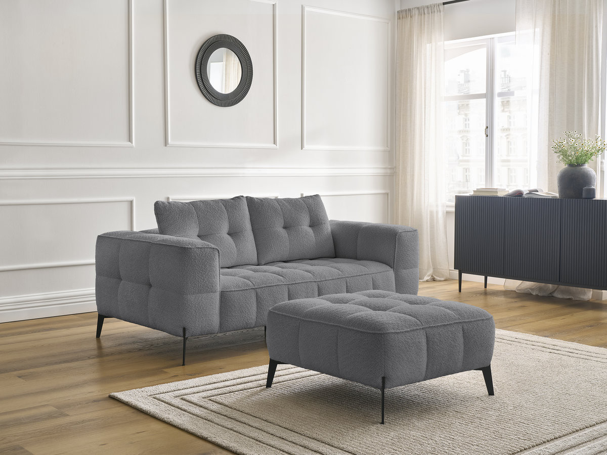 Bobochic Anis Sofa 2-Sitzer mit Pouf Bouclé-Stoff Dunkelgrau