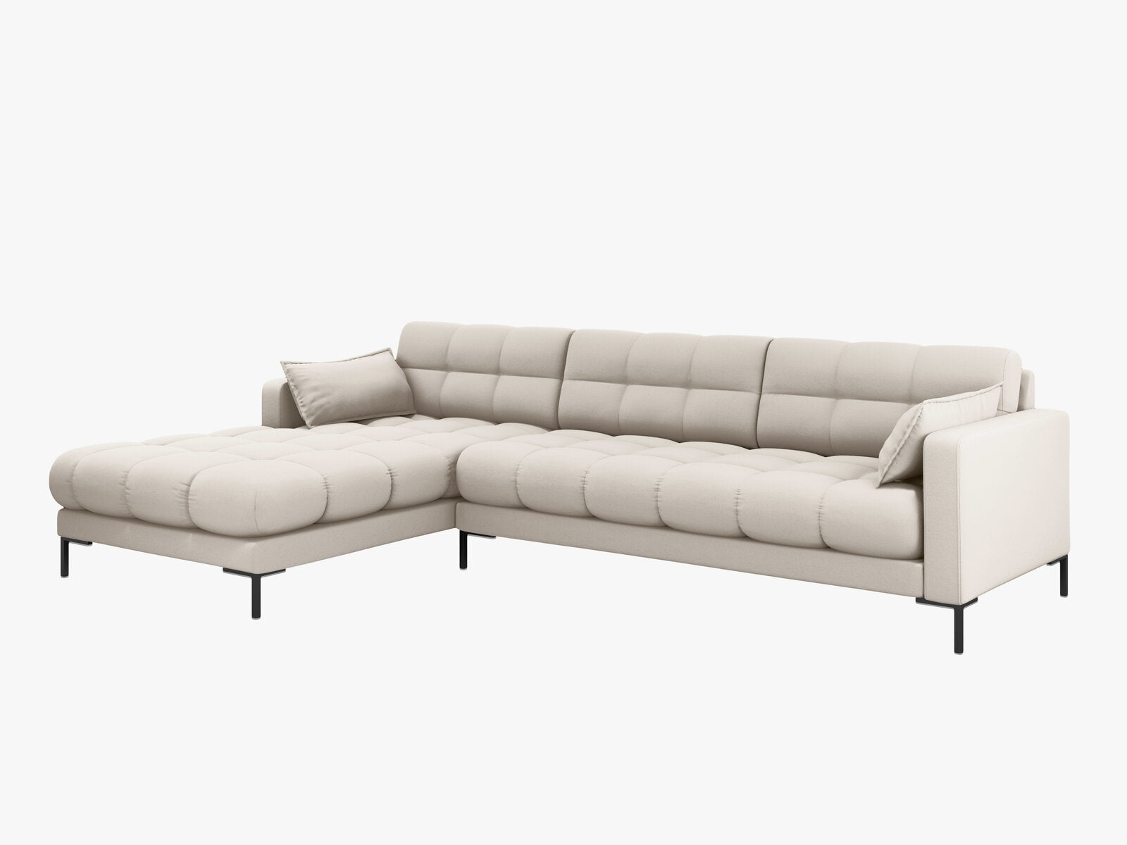 Micadoni Ecksofa Mamaia 5-Sitzer Links Strukturierter Stoff Neve Beige schwarze Beine
