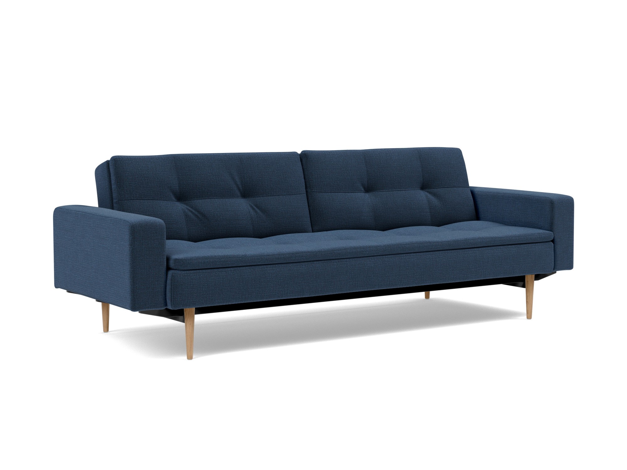 Schlafsofa Dublexo mit Armlehnen Chenille Esina 414-Indigo-Blue Beine Styletto Eiche hell