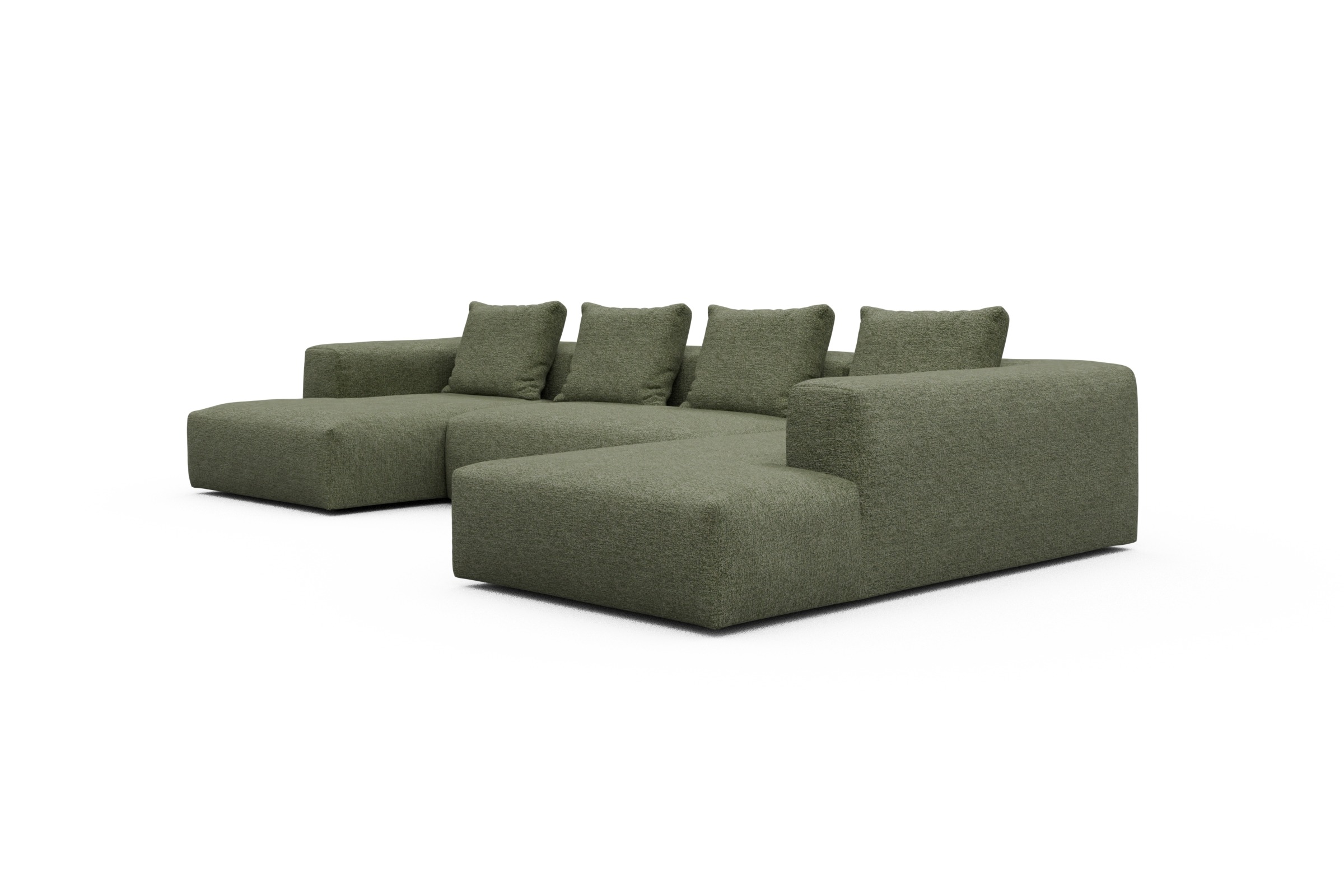 Wohnlandschaft Fred Relax-Ecke rechts mit 2-Sitzer und Chaiselongue links Carreno-Vivid-Green