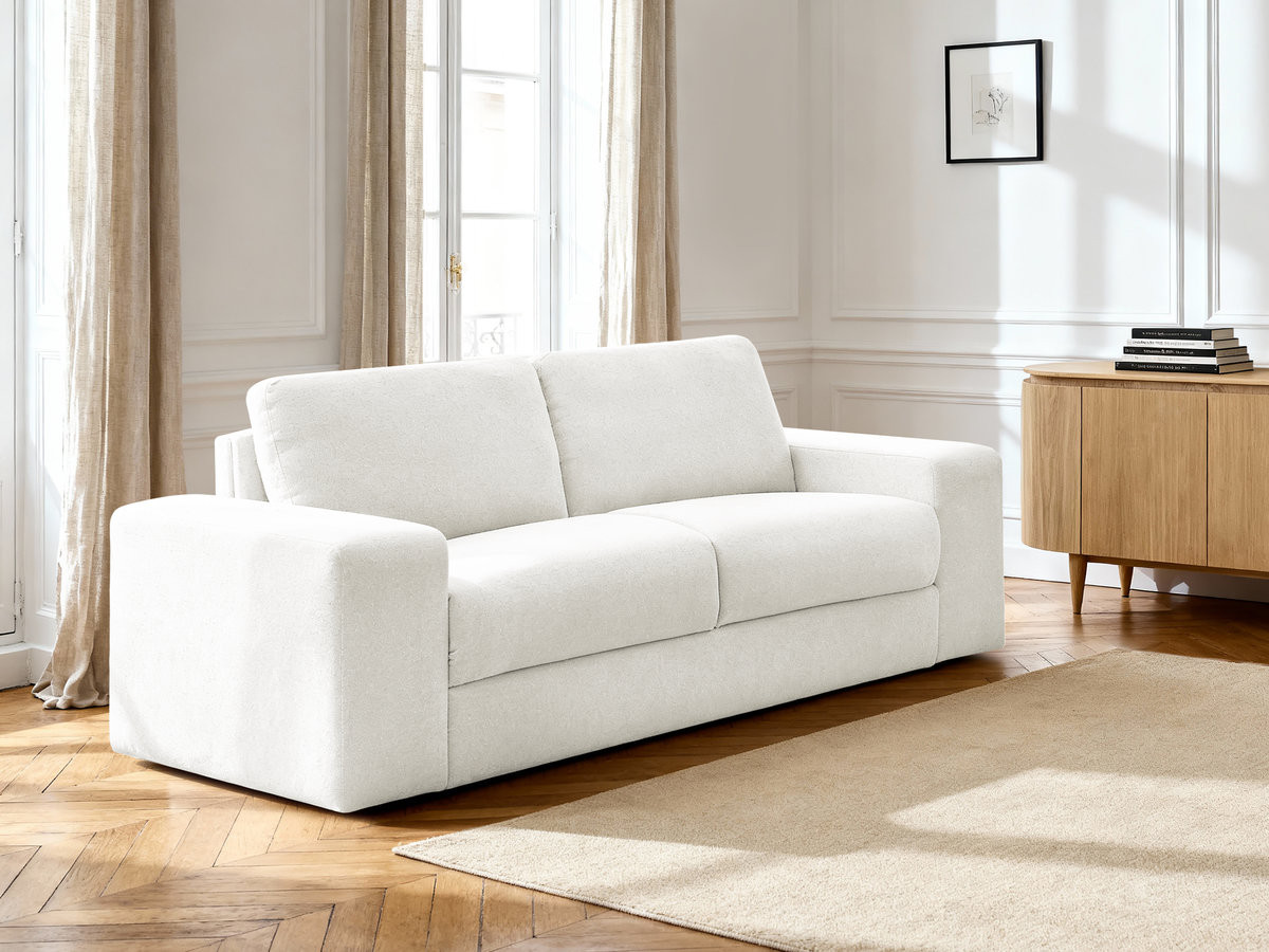 Bobochic Ibiza Schlafsofa 3-Sitzer Strukturstoff Weiß, Liegefläche 140 × 196 cm
