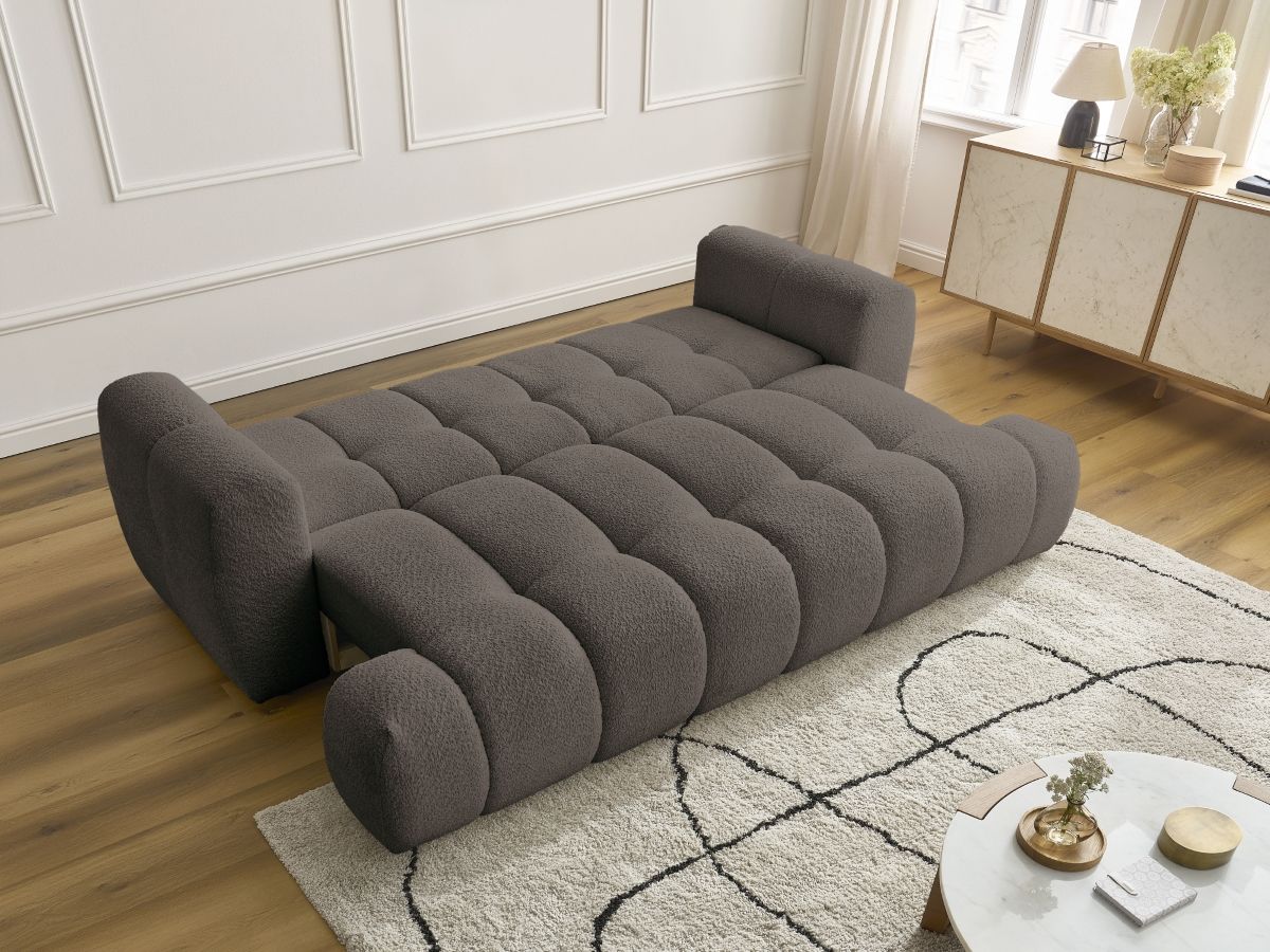 Bobochic Fuji Schlafsofa 3-Sitzer mit Bettkasten Bouclé-Stoff Braun