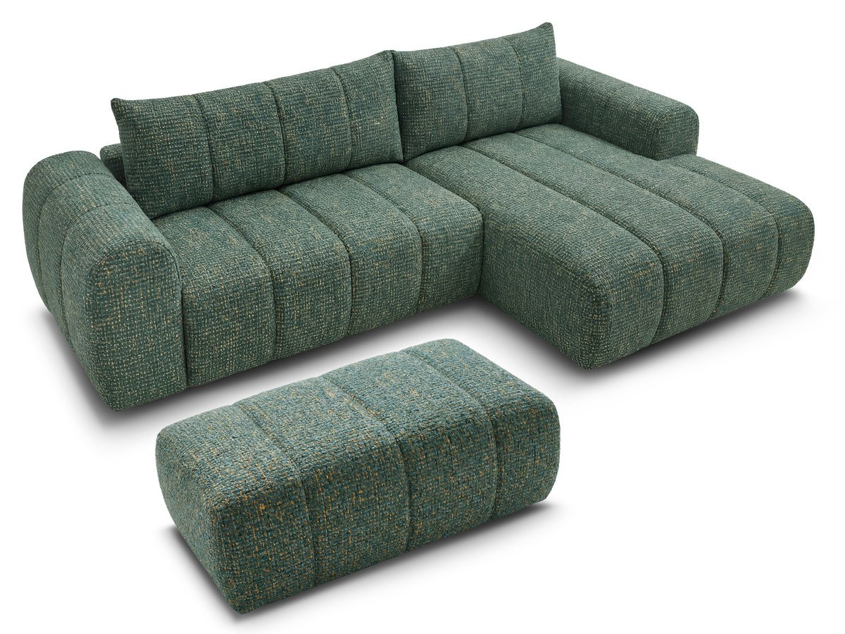 Bobochic Nesty Ecksofa 272 cm mit Pouf Melange-Stoff Dunkelgrün Ecke rechts