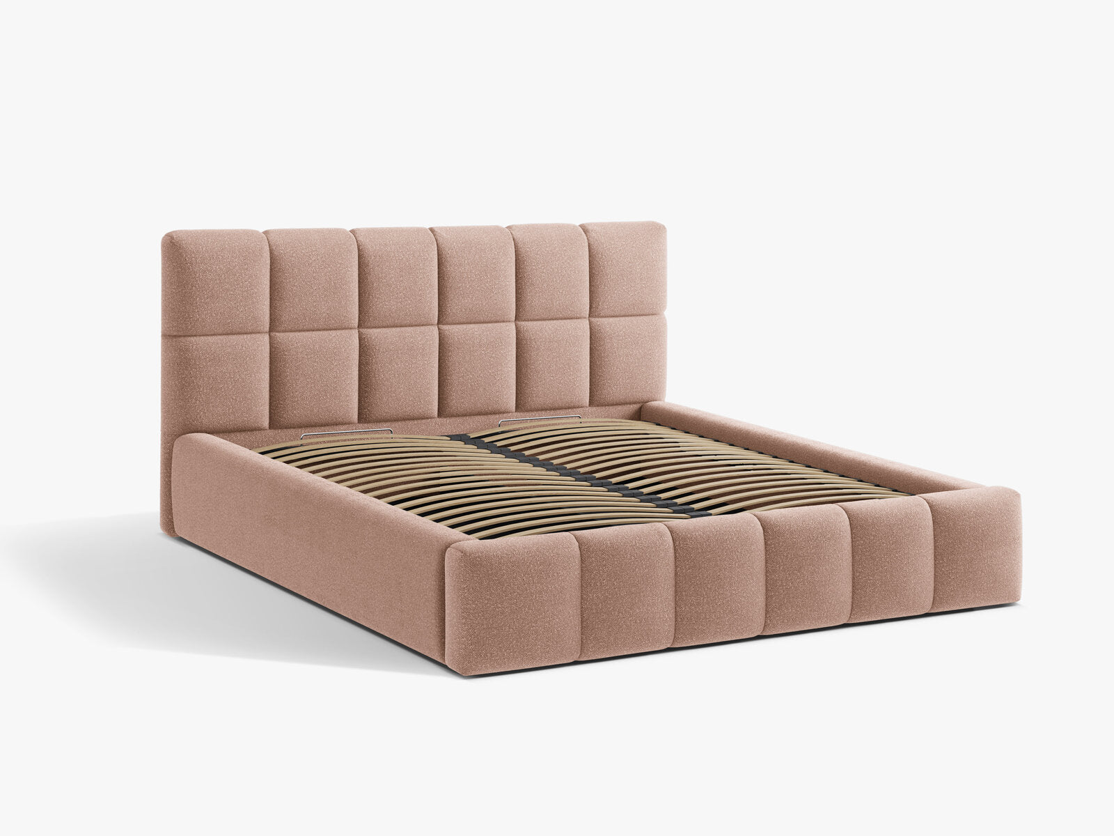 Micadoni Stauraumbett mit Kopfteil Bellis Boucle Baloo Puderrosa
