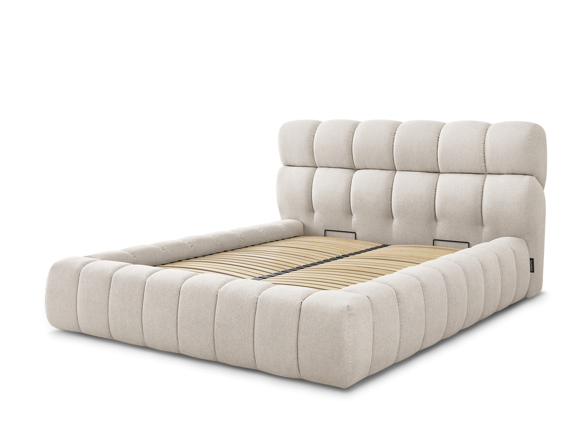 Bobochic Mont-blanc Polsterbett mit Bettkasten Stoff Beige, Liegefläche 140 × 190 cm