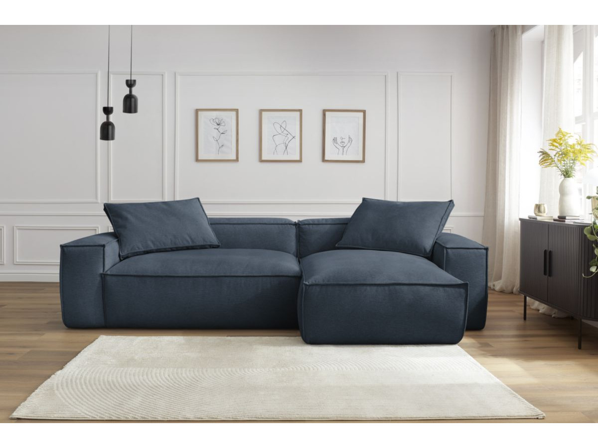 Bobochic Boheme Ecksofa, 2 Kissen Melange-Stoff Dunkelblau