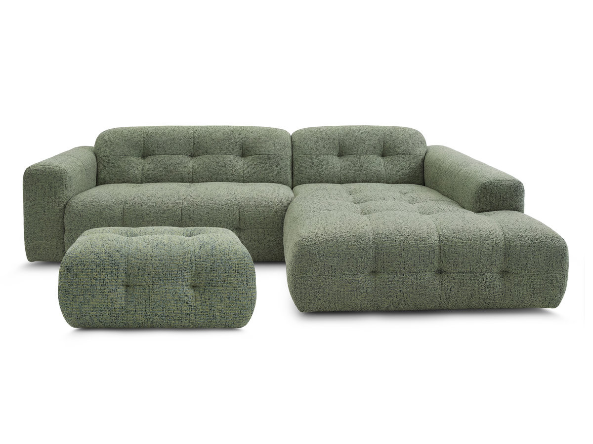 Bobochic Laura Ecksofa mit kleinem Pouf Melange-Stoff Hellgrün Ecke rechts