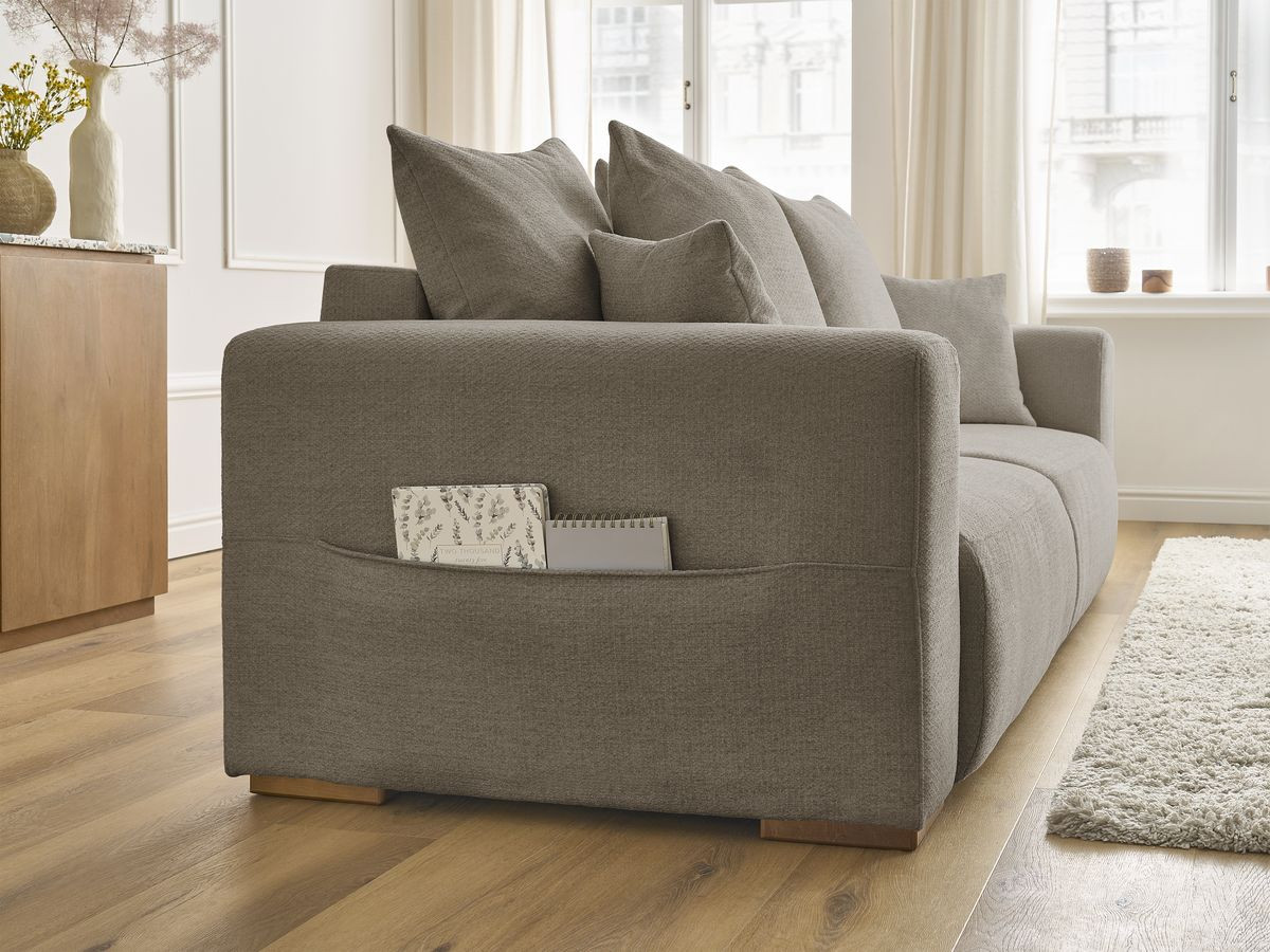 Bobochic Sidonie Schlafsofa 3-Sitzer mit Bettkasten Melange-Stoff Taupe