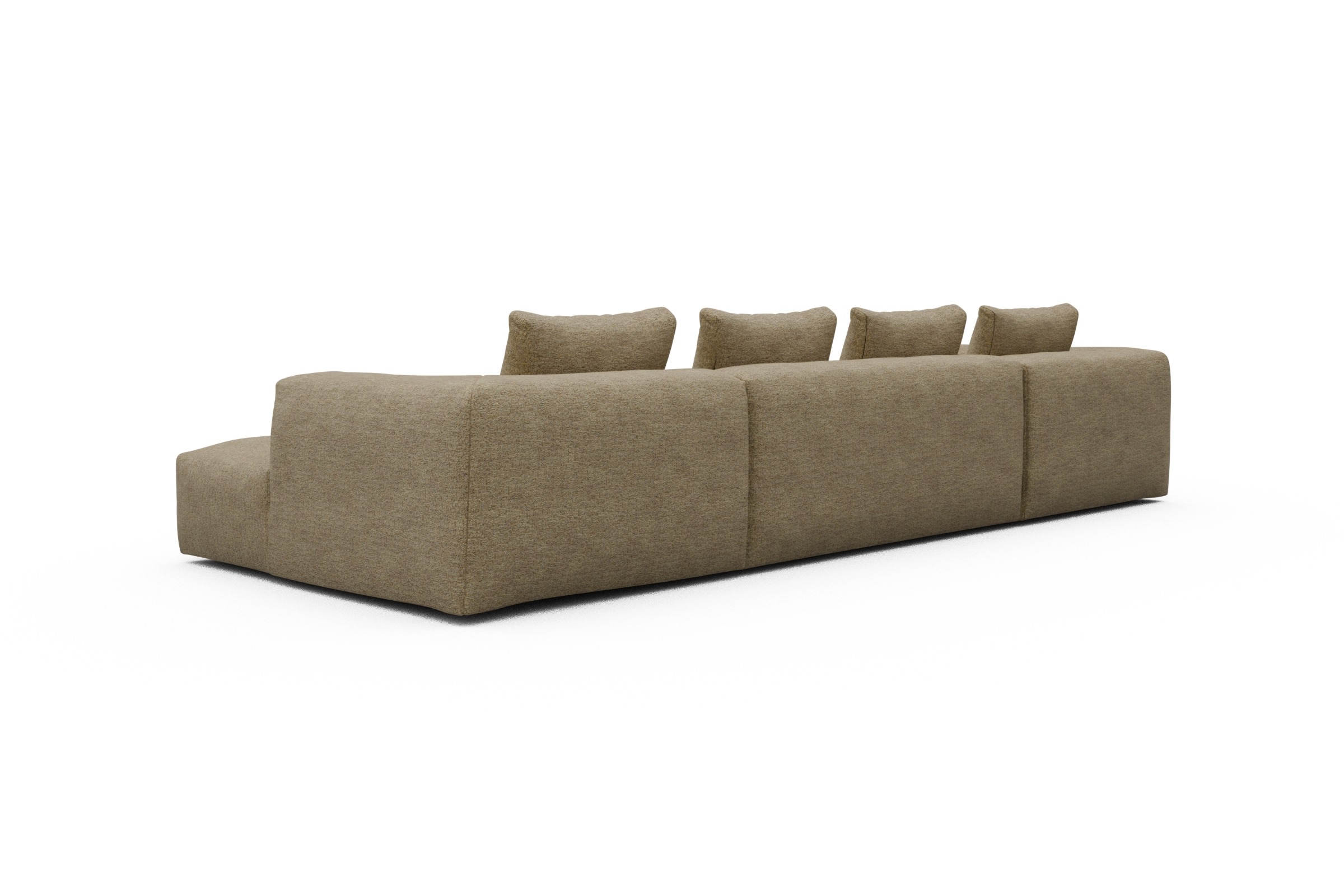 Wohnlandschaft Fred Relax-Ecke links mit 2-Sitzer und Chaiselongue rechts Boucle Carreno 774-Sicilian-Yellow