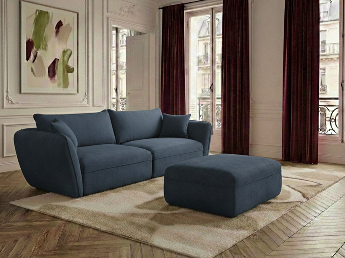 Bobochic Luigi Sofa 3-Sitzer mit Pouf Strukturstoff Blau