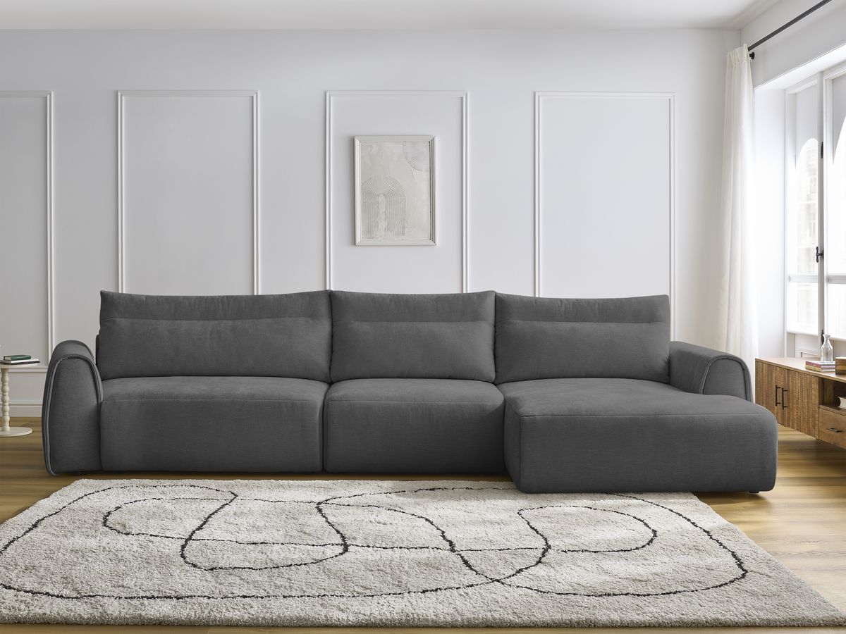 Bobochic Aden Ecksofa 386 × 152 cm Stoff Dunkelgrau Ecke rechts