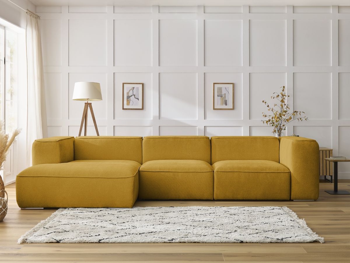 Bobochic Zephyr Ecksofa 349 × 165 cm Strukturstoff Gelb Ecke links