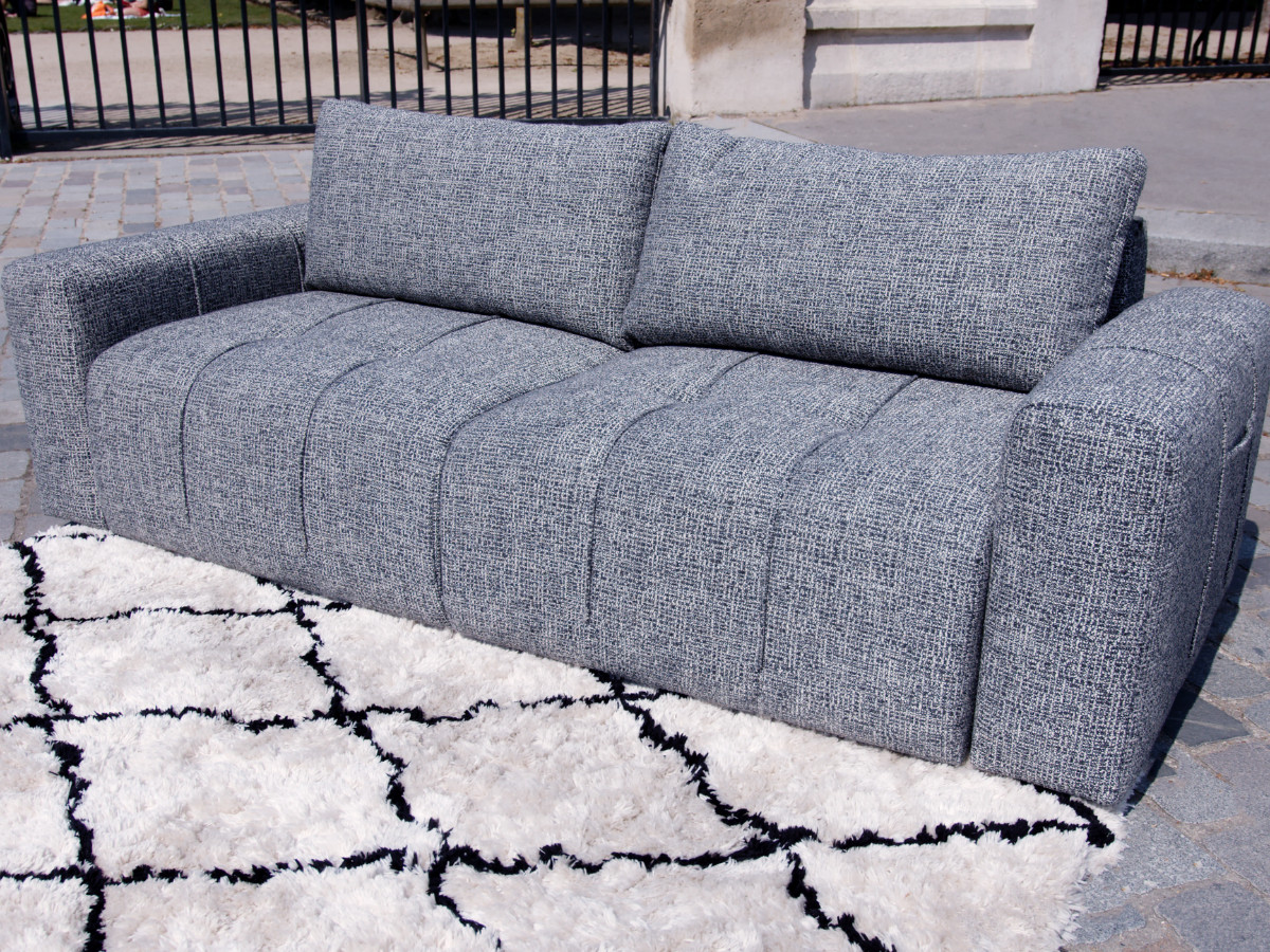 Bobochic Arsene Schlafsofa 4-Sitzer mit Bettkasten und Pouf Melange-Stoff Dunkelgrau
