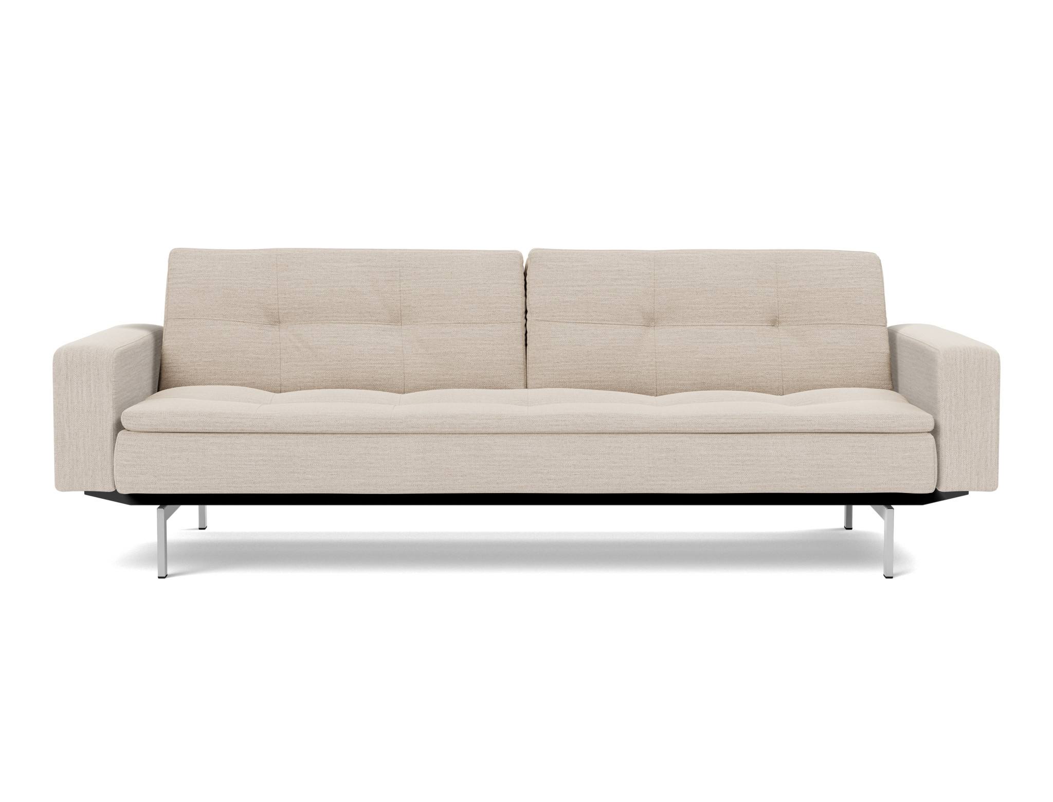 Schlafsofa Dublexo mit Armlehnen Webstoff Blida 612-Sand-Grey Beine Chrom