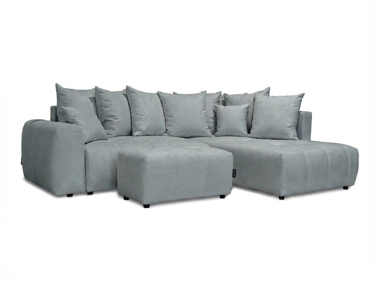 Bobochic Roxelane Ecksofa mit Schlaffunktion und Bettkasten und Pouf Melange-Stoff Hellgrau Ecke rechts