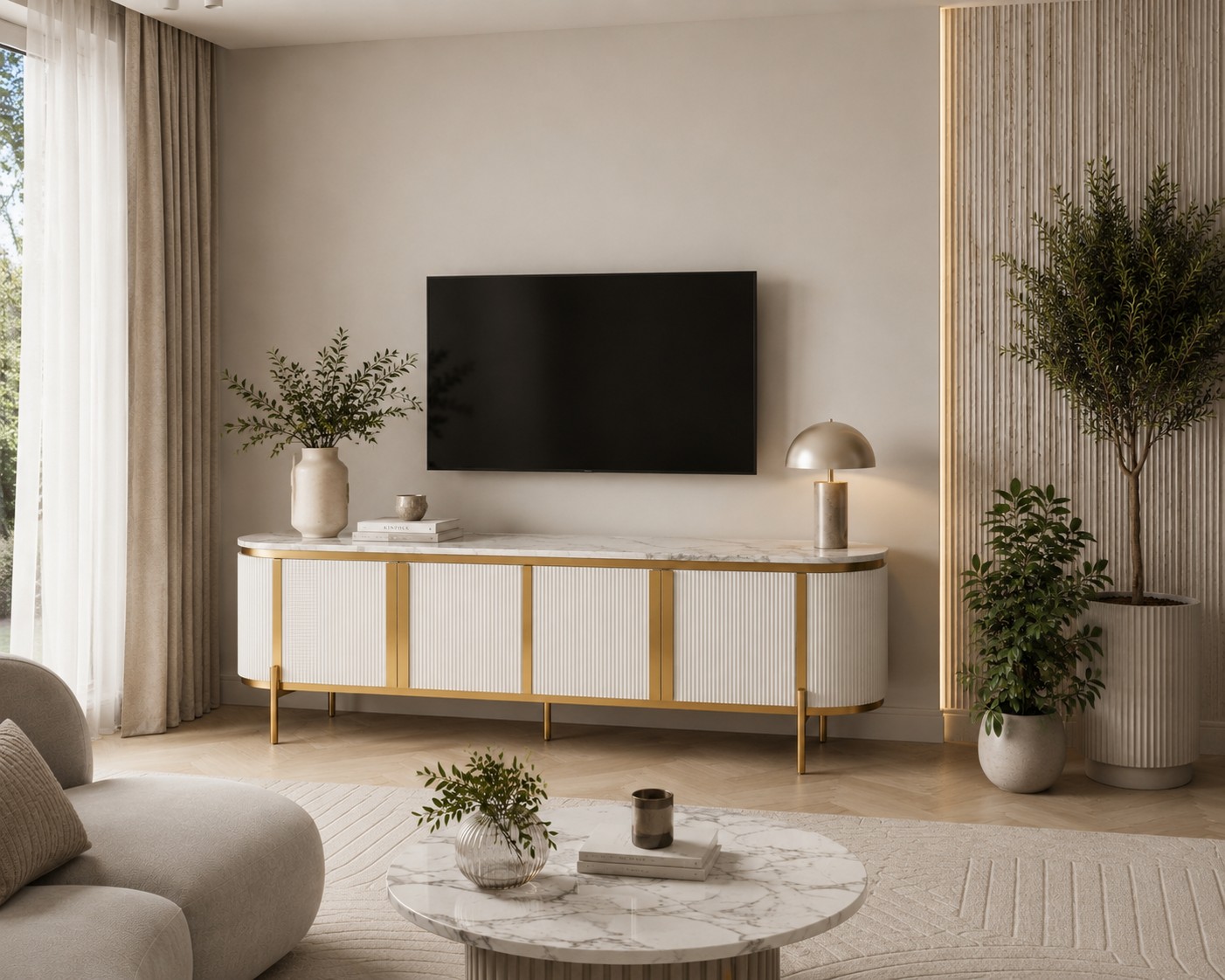 Livin Hill TV-Kommode Stilig 200 × 40 × 60 cm Ecru-Weiß, Platte Weiß