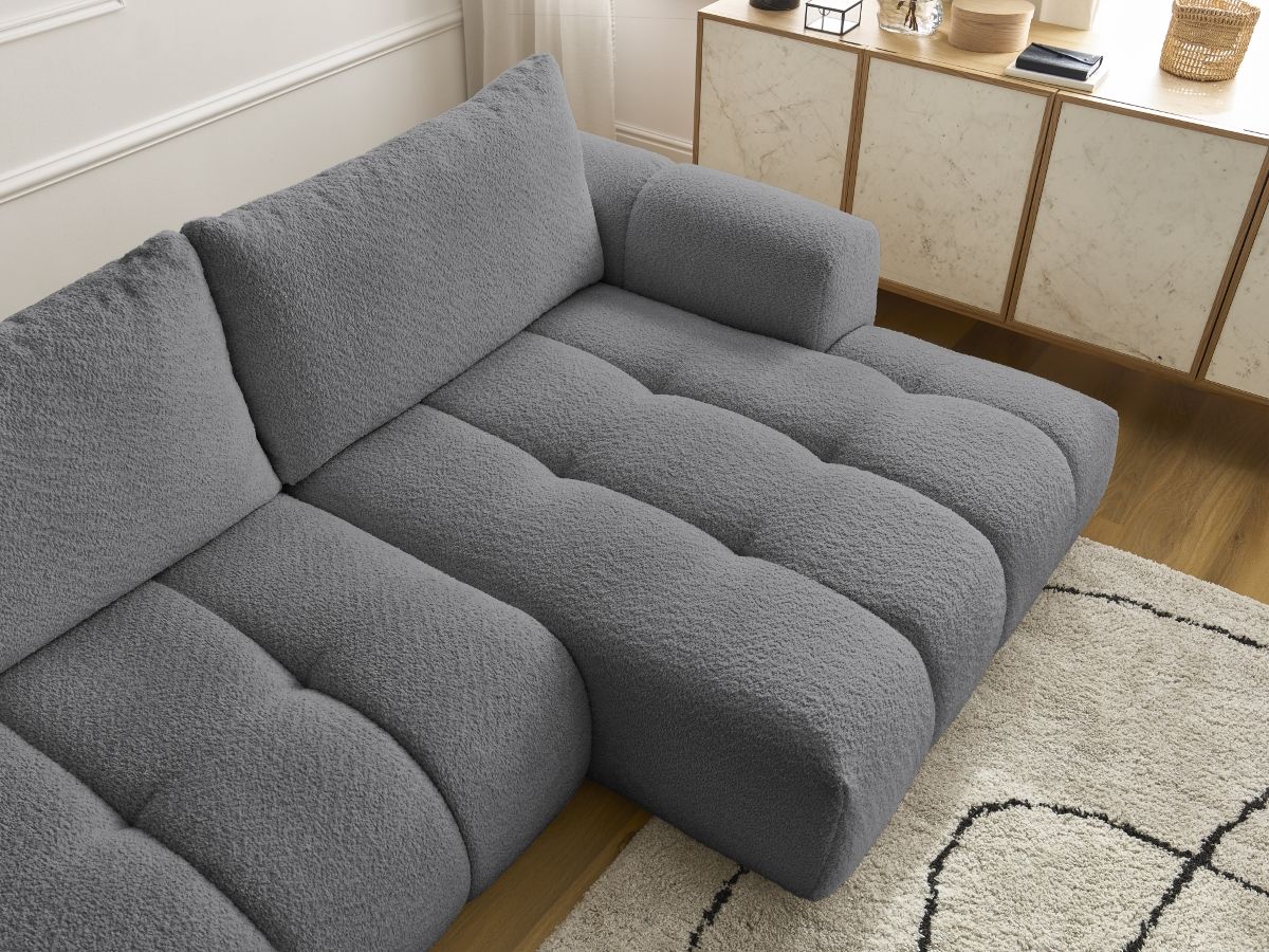 Bobochic Fuji Ecksofa mit Schlaffunktion und Bettkasten 292 × 160 cm Bouclé-Stoff Dunkelgrau Ecke rechts