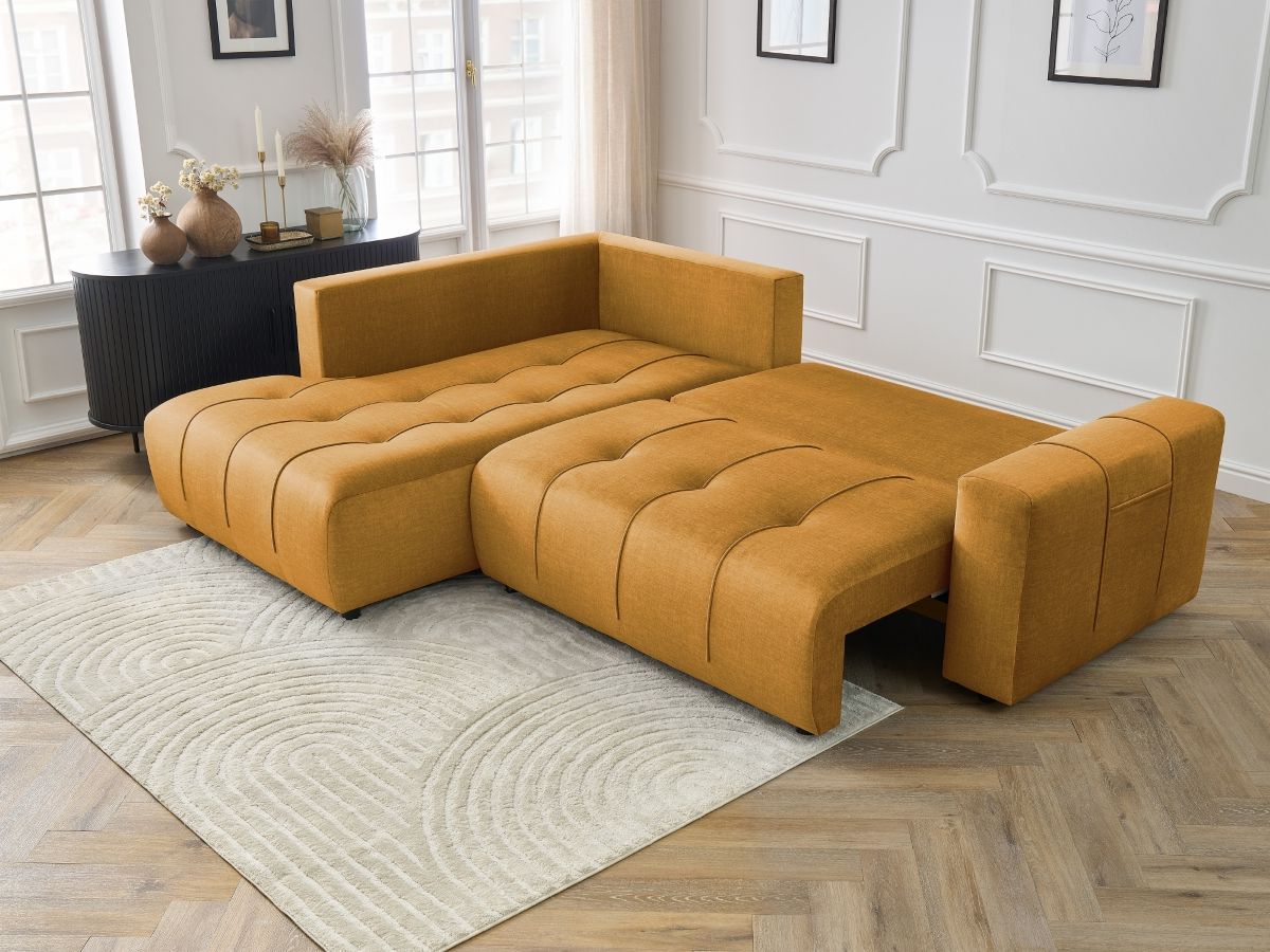 Bobochic Arsene Ecksofa mit Schlaffunktion und Bettkasten 277 × 200 cm Samt Gelb Ecke links