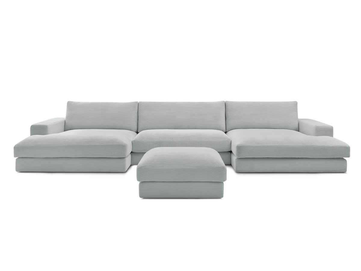 Bobochic Leonard Wohnlandschaft mit Pouf 404 × 159 cm Cordsamt Hellgrau