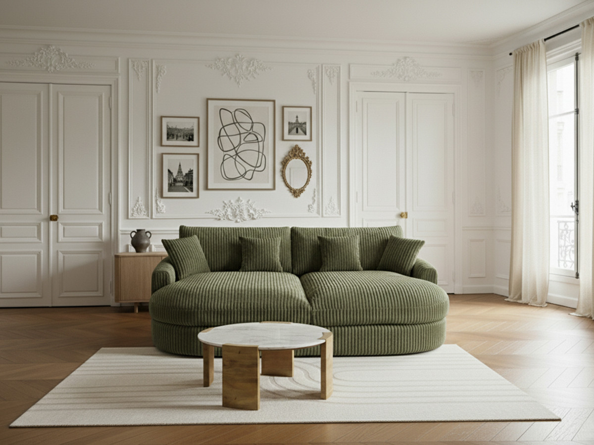 Bobochic Belem Sofa 3-Sitzer Breitcord weich Grün