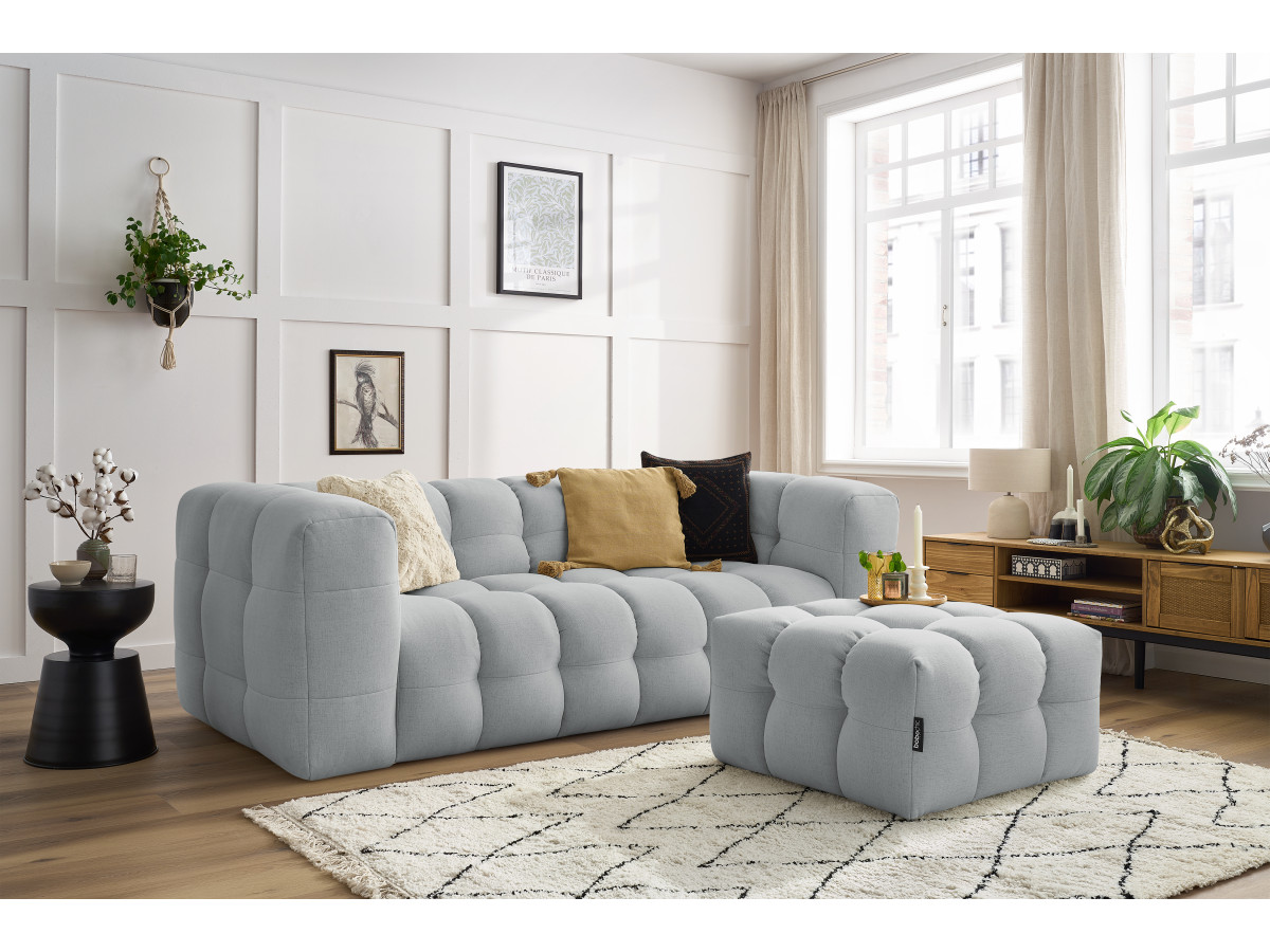 Bobochic Cloud Sofa 4-Sitzer mit Pouf Stoff Hellgrau