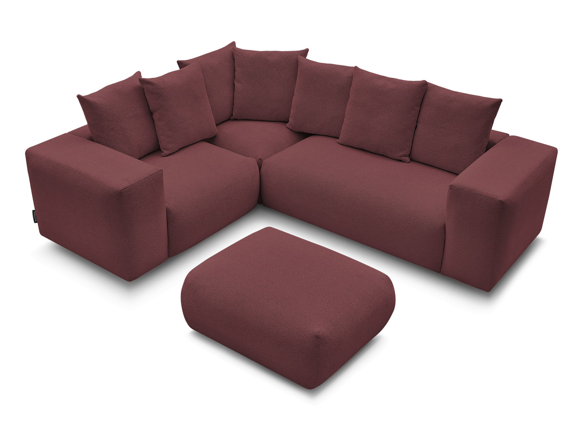 Bobochic Voltaire Ecksofa mit Pouf 268 × 214 cm Melange-Stoff Rot Ecke links
