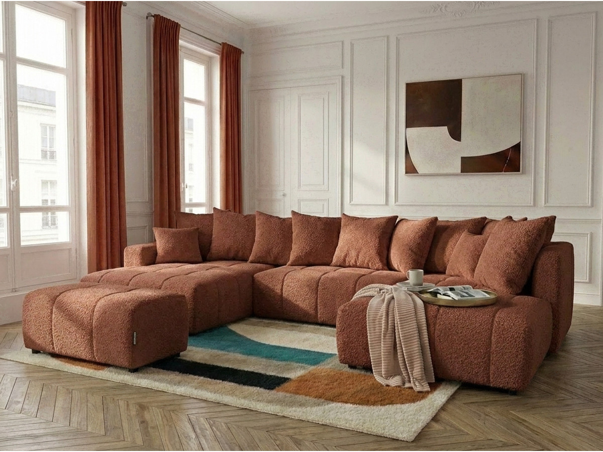 Bobochic Roxelane Wohnlandschaft mit Pouf Bouclé-Stoff Orange Ecke links