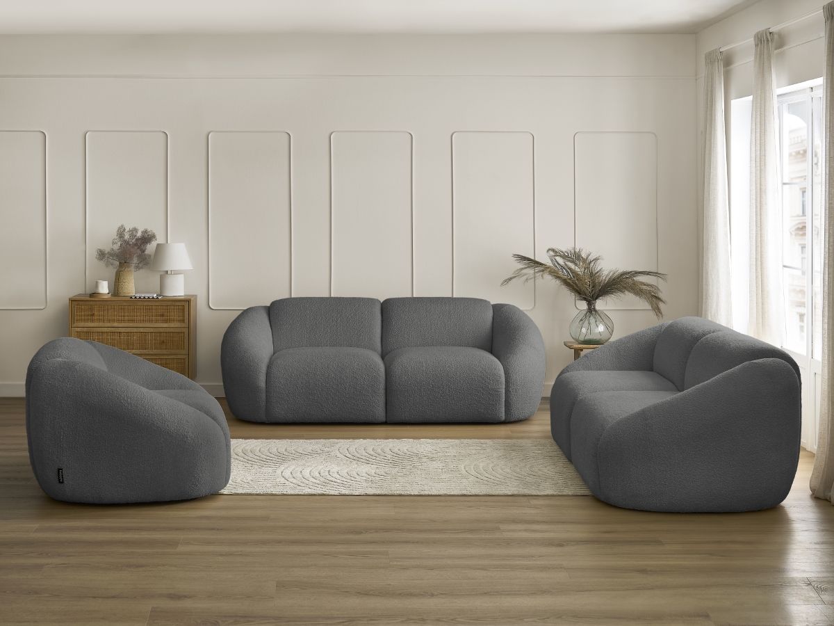 Bobochic Tina Sofa 6-Sitzer Bouclé-Stoff Dunkelgrau