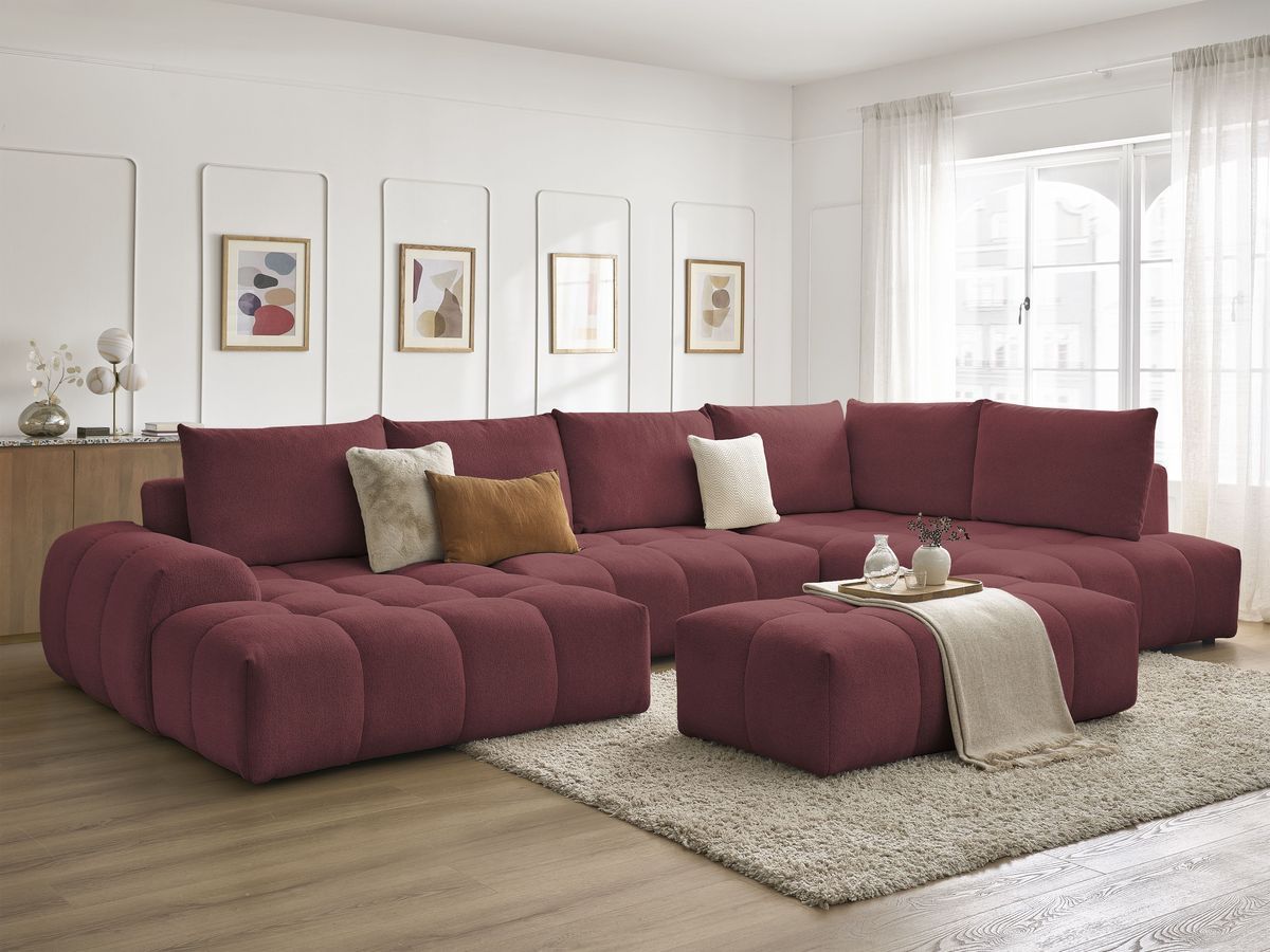 Bobochic Everest Wohnlandschaft mit Pouf, 6 Kissen Melange-Stoff Rot Ecke links