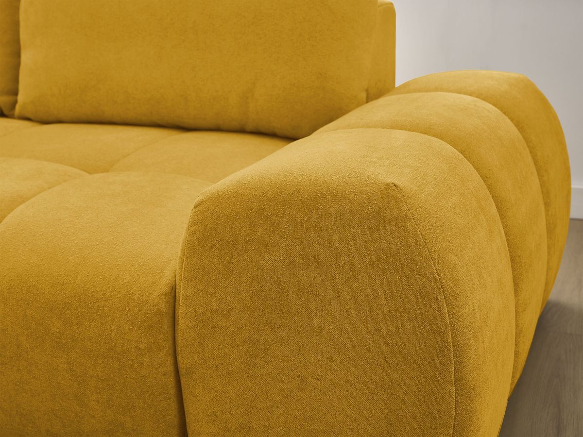 Bobochic Everest Ecksofa mit Schlaffunktion und Bettkasten 318 × 180 cm, 3 Kissen Strukturstoff Gelb Ecke links