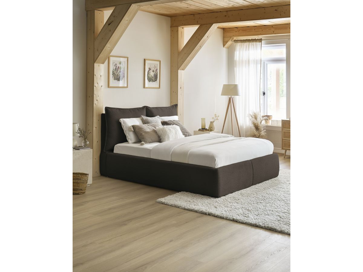Bobochic Garance Polsterbett mit Bettkasten Bouclé-Stoff Braun, Liegefläche 160 × 200 cm