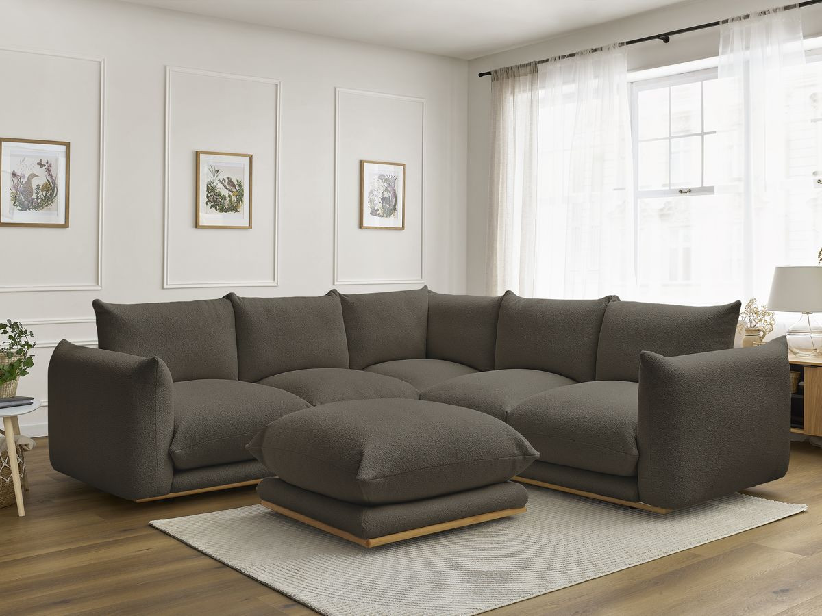 Bobochic Ernest Ecksofa mit Pouf Bouclé-Stoff Braun