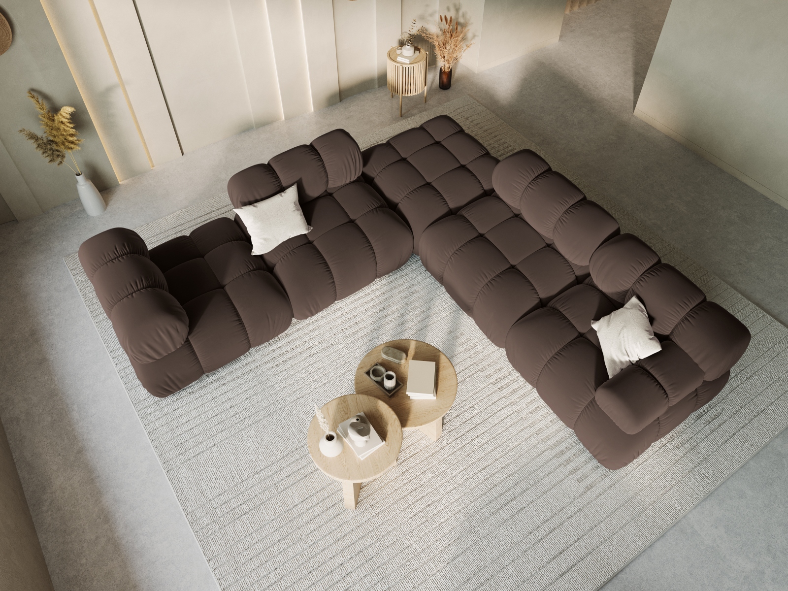 Micadoni Modulares Panorama Ecksofa Bellis 7-Sitzer Rechts Samt Bluvel Dunkelbraun