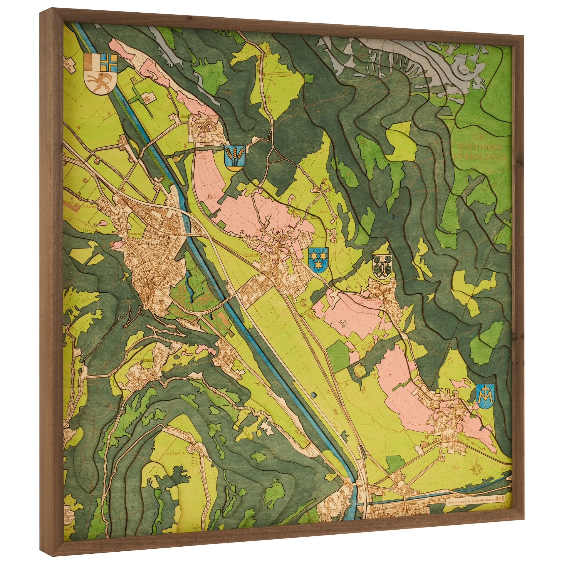 Cutting Brothers 3D Holz-Wandkarte Bad Ragaz Multicoulor 81x61 cm