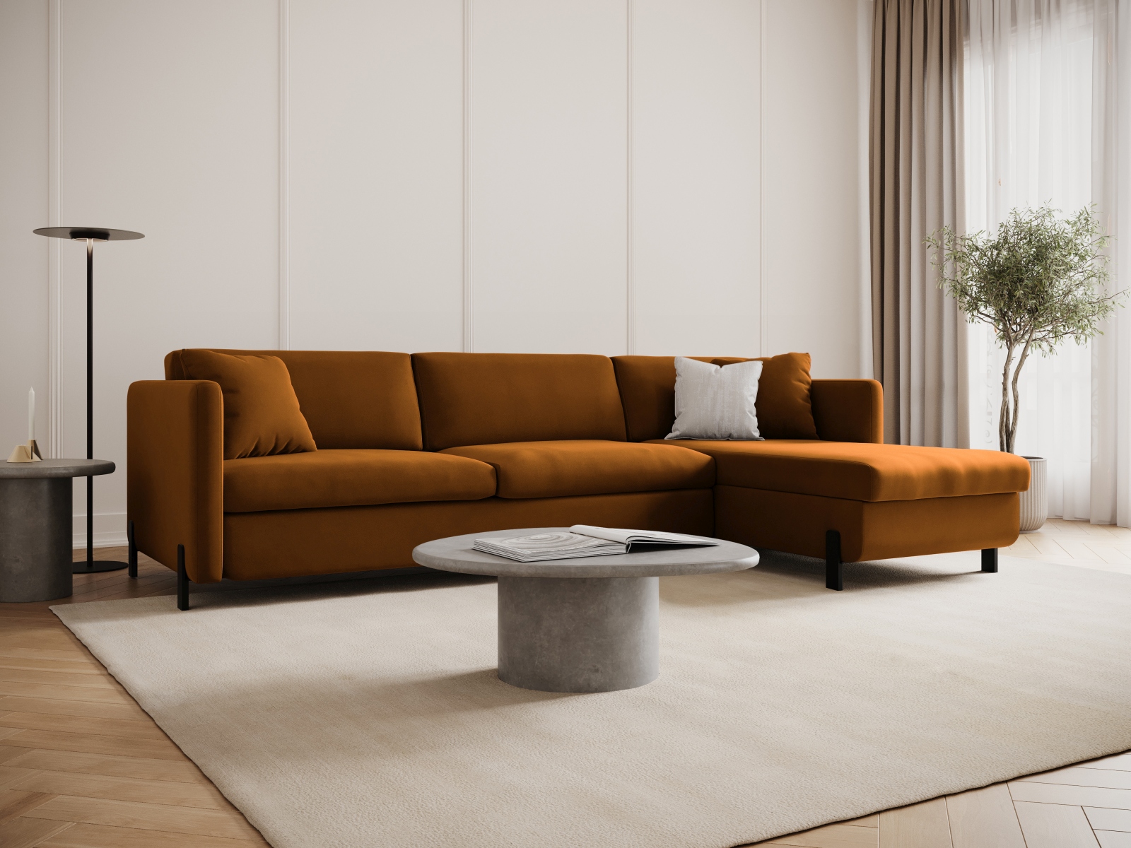 Micadoni Schlaf-Ecksofa Gloria 4-Sitzer Rechts Samt Braun 205x140