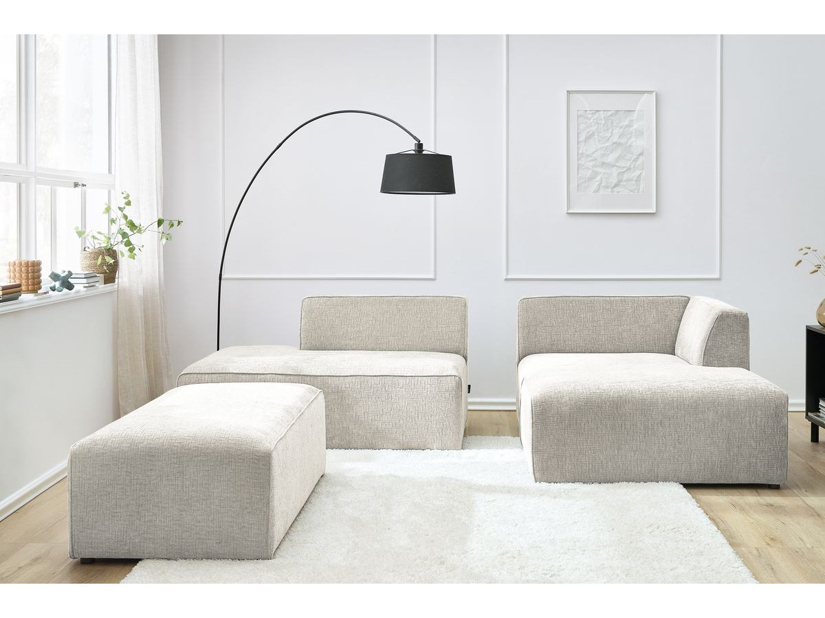 Bobochic Megeve Ecksofa mit Schlaffunktion und Pouf Strukturstoff Beige Ecke rechts