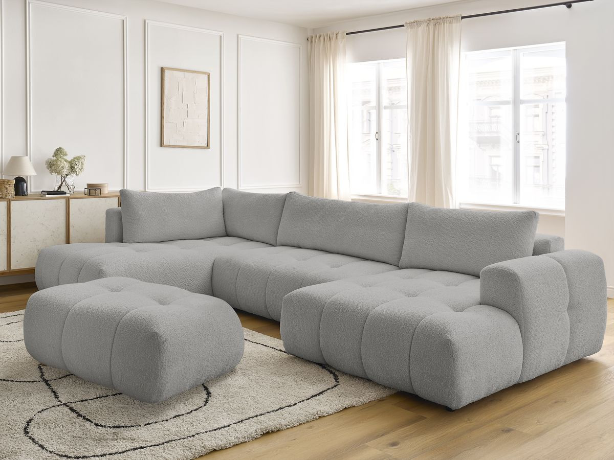 Bobochic Fuji Wohnlandschaft mit Pouf Bouclé-Stoff Hellgrau Ecke rechts