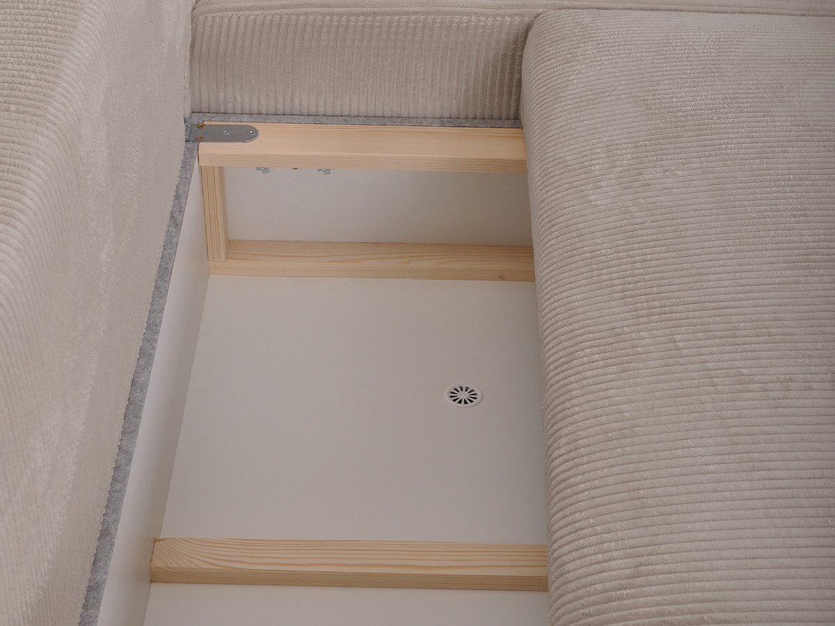 Bobochic Campi Ecksofa mit Schlaffunktion und Bettkasten Cordsamt Taupe Ecke rechts