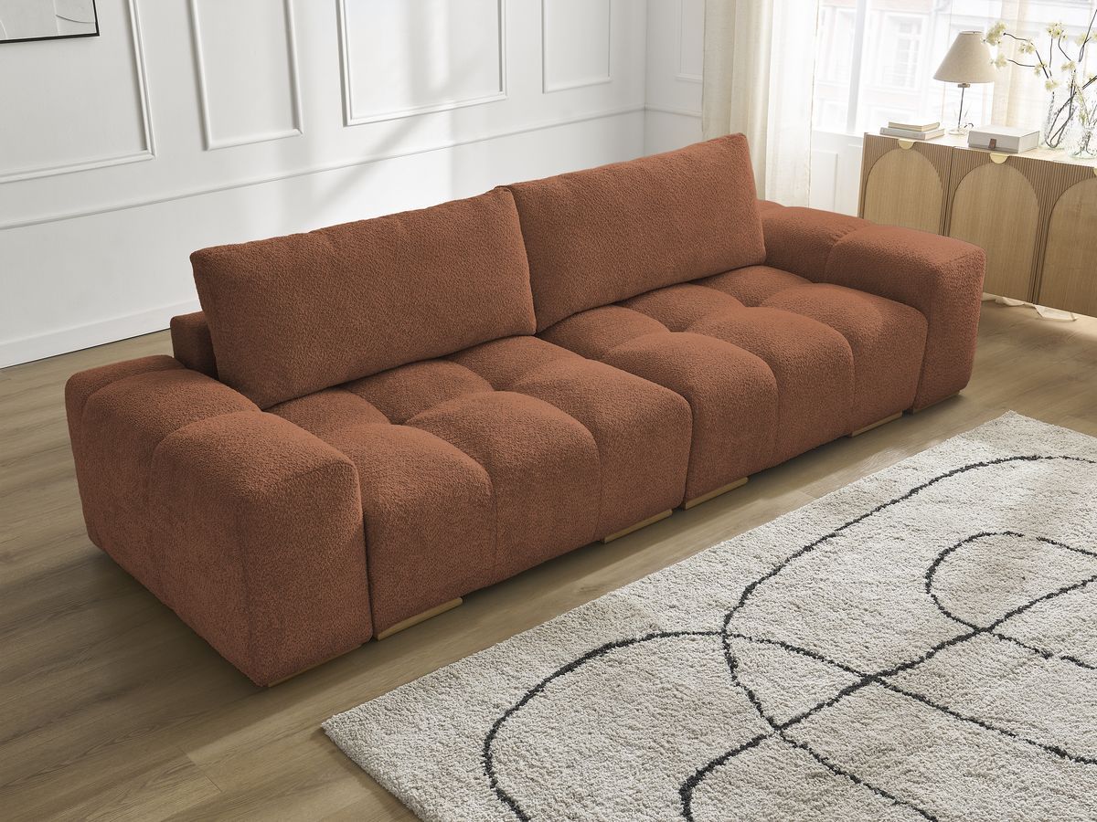 Bobochic Anakin Sofa 3-Sitzer, 2 Kissen Bouclé-Stoff Orange