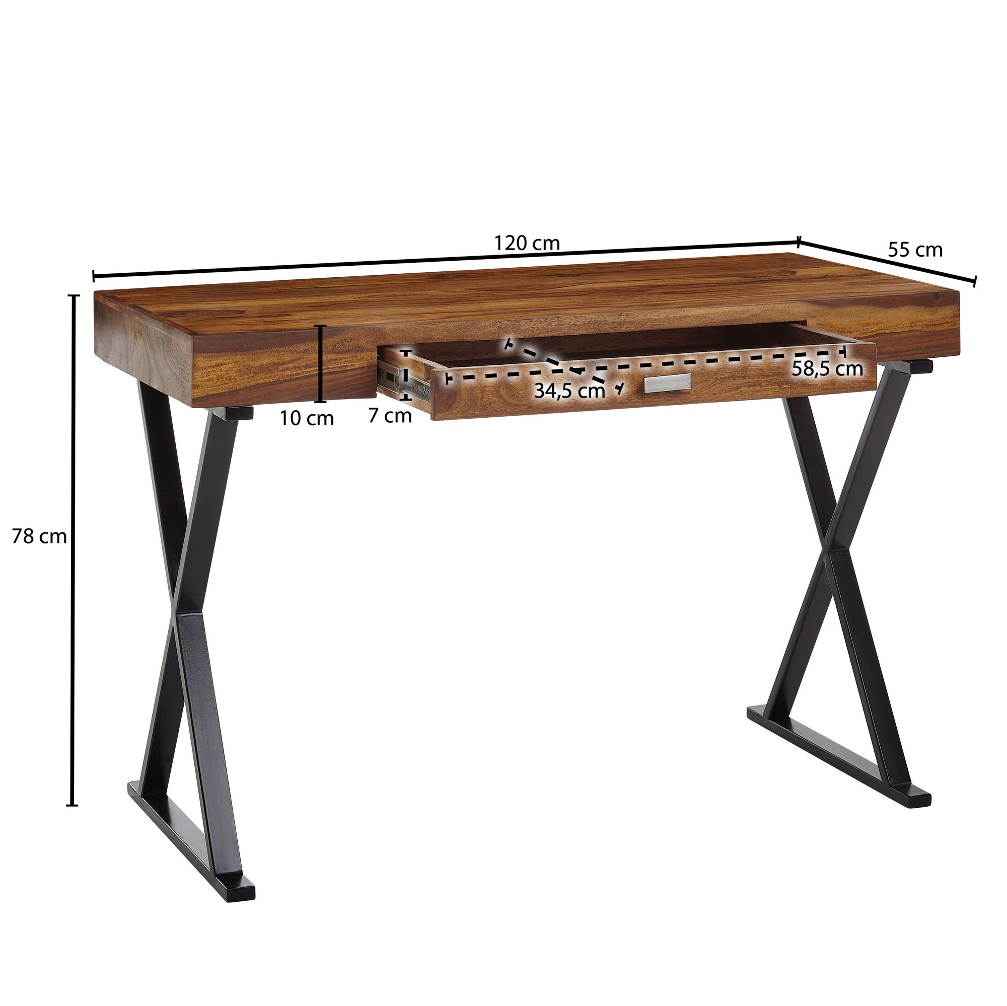 Schreibtisch Nupsstadur Massivholz Schwarz 120 × 55 × 78 cm