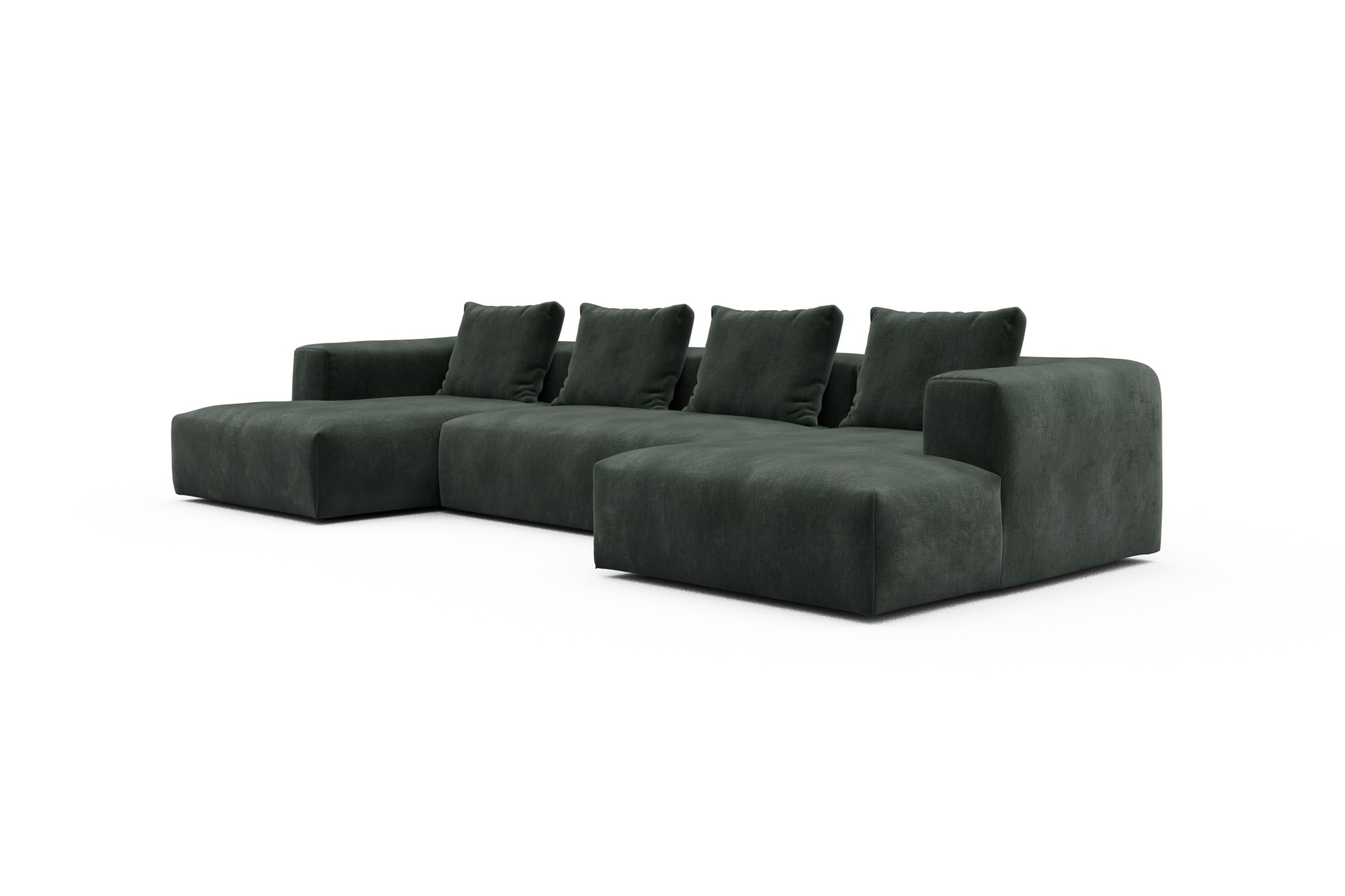Wohnlandschaft Fred mit 2-Sitzer und Chaiselongue beidseitig Smooth-Laurel-Green