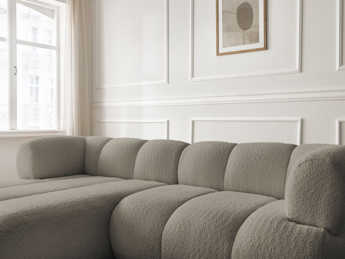 Bobochic Pamira Ecksofa mit Pouf Bouclé-Stoff Taupe Ecke links