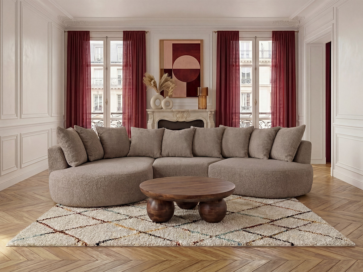 Bobochic Calypso Ecksofa Bouclé-Stoff Taupe Ecke links