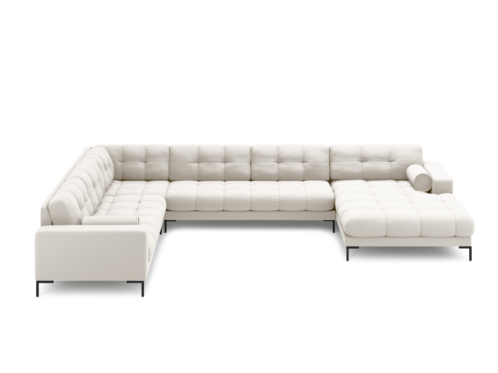 Cosmopolitan Design Panoramasofa Bali 7-Sitzer 327 cm Strukturierter Stoff Neve Helles Beige Links Beine Schwarzes Metall