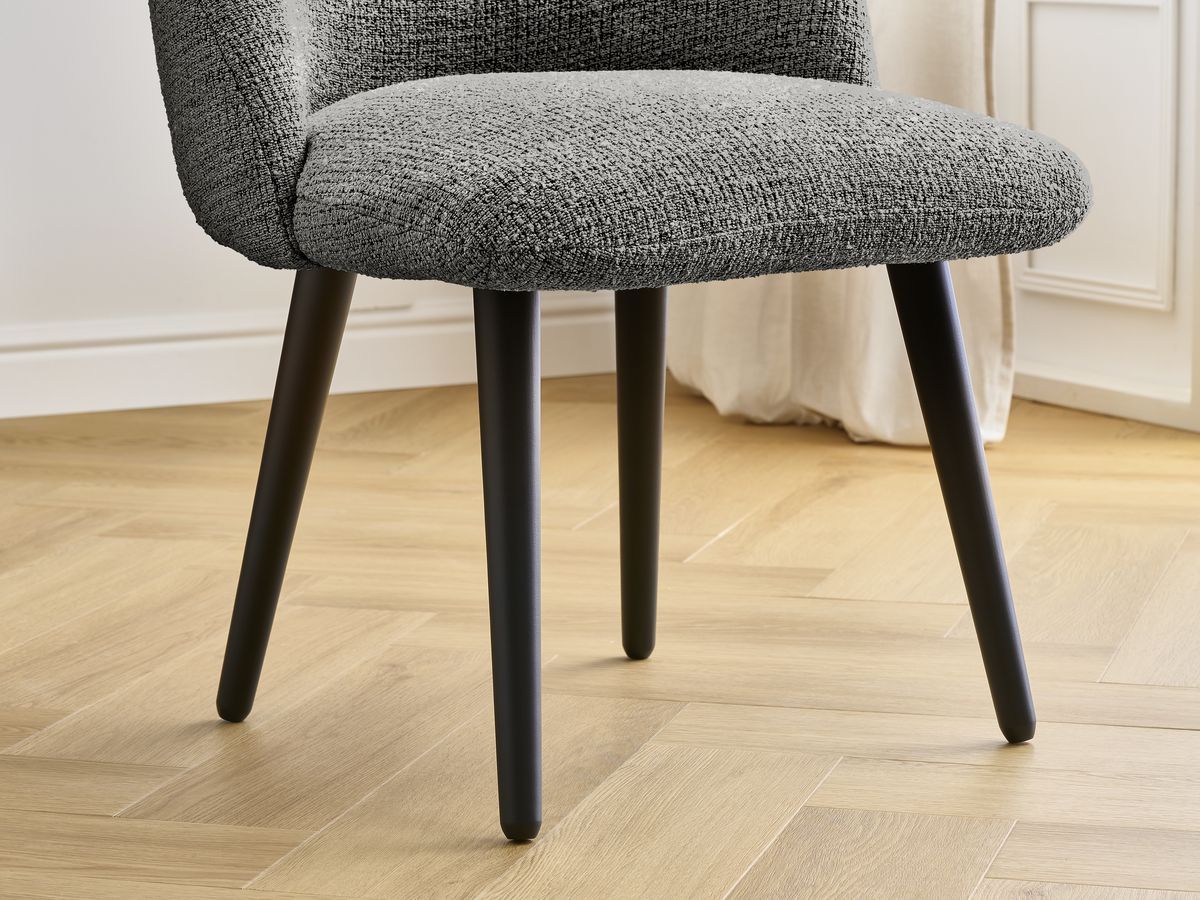 Bobochic Lalie Esszimmerstuhl 2er-Set mit skandinavischen Beinen, schwarz Melange-Stoff Dunkelgrau