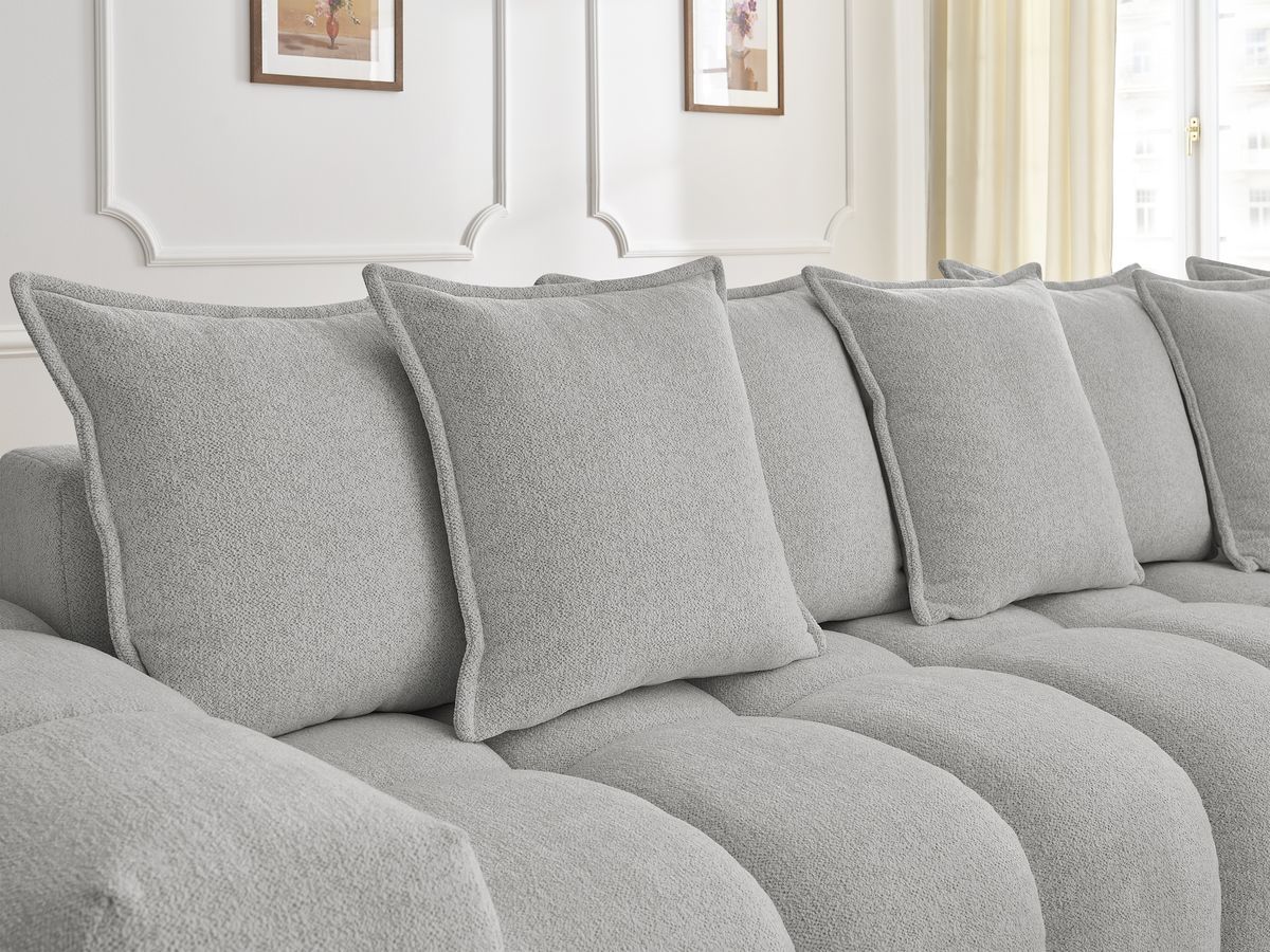 Bobochic Everest Ecksofa, 10 Kissen Melange-Stoff Hellgrau Ecke rechts