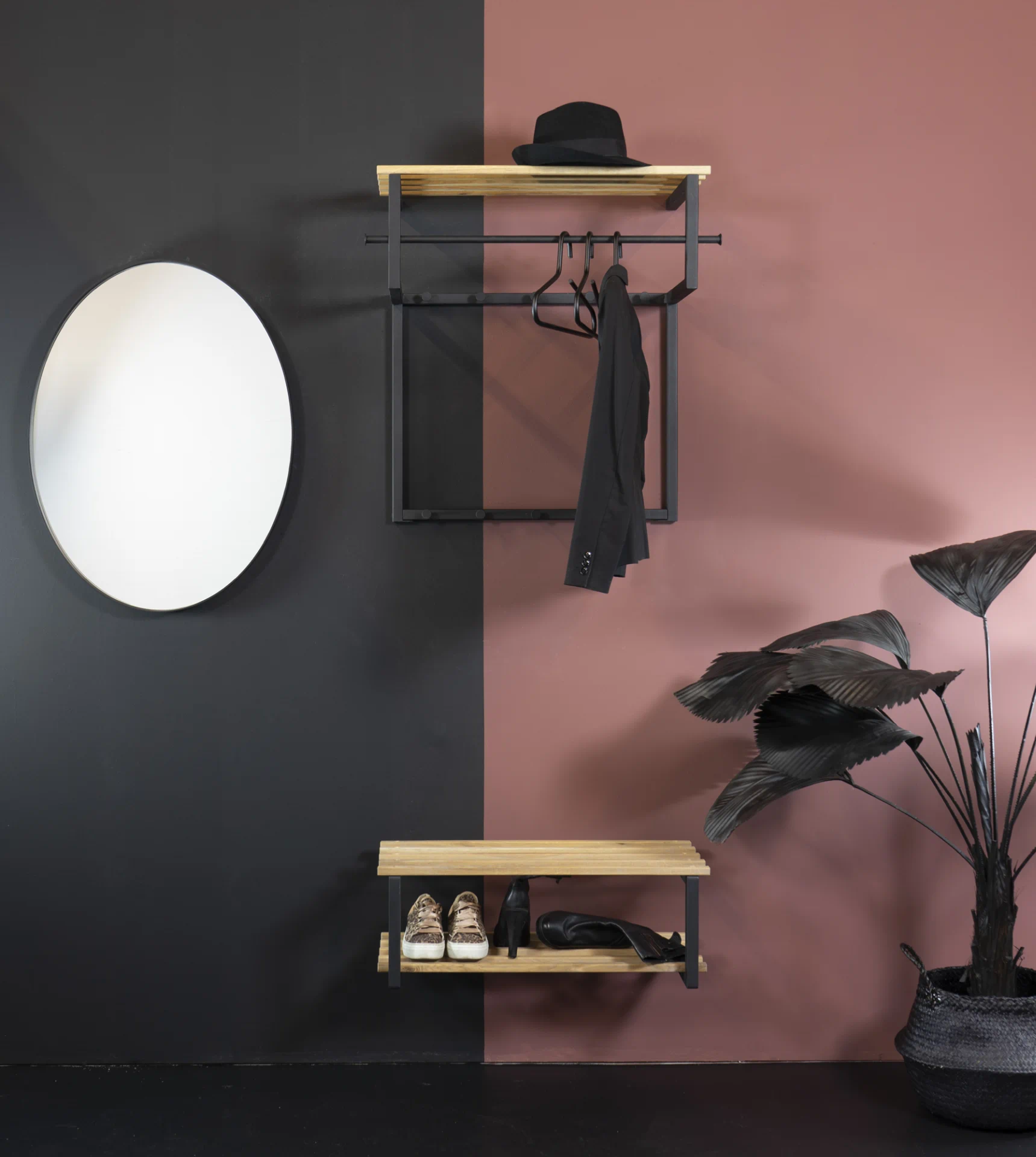 Spinder Design Rizzoli Wandgarderobe Schwarz / Eiche